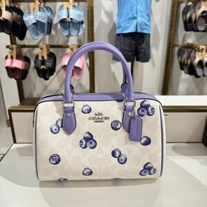 Coach Rowan Satchel Bag in Signature Canvas w/ Blueberry Print